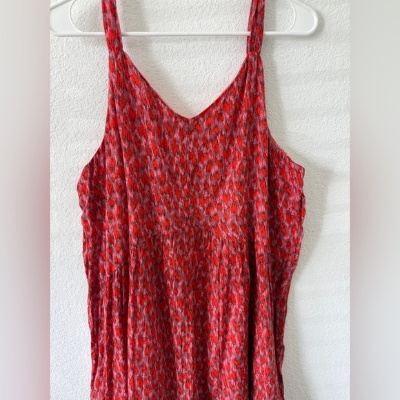 Anthropologie Joie Flowy Cotton Red and Pink Patterned Tiered Maxi Dress - Picture 2 of 7